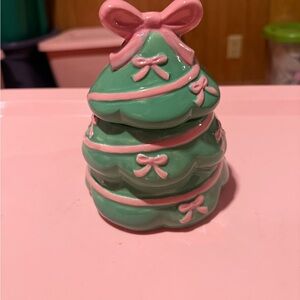 Green and Pink Ceramic Christmas Tree Box